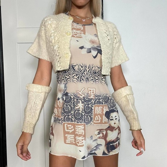 Vintage 2000s Mesh Print Mini Dress (XS-S) - Picture 5 of 7